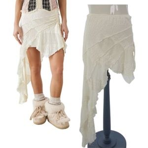 UO White Asymmetrical Spliced Textured Mini Skirt